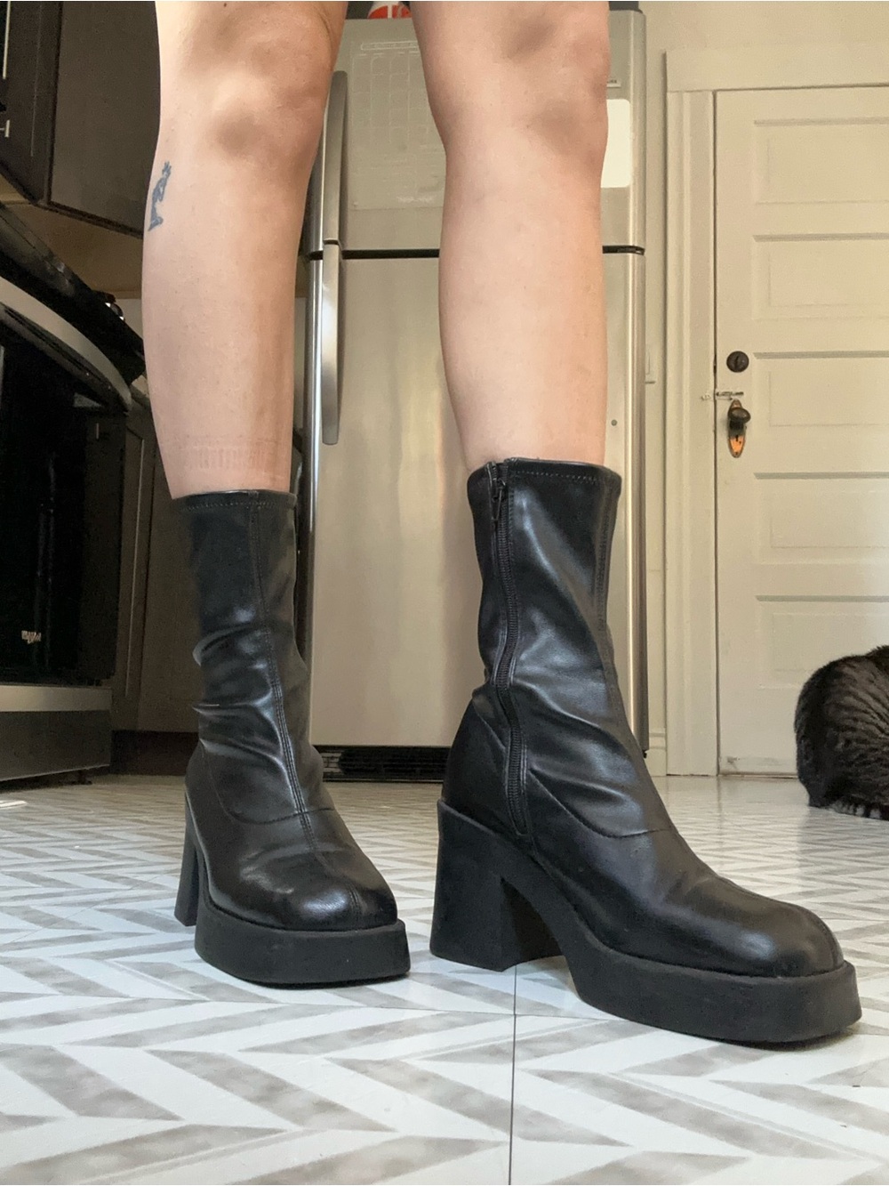 Black Platform Mid-Calf Women's Boots - Picture 4 of 4